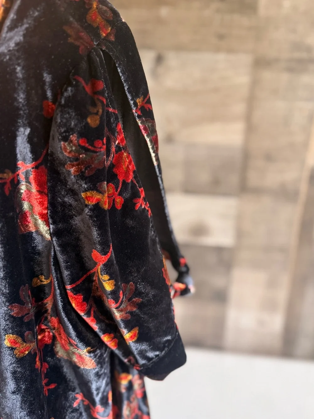 LOFT Navy Velvet Floral Mini Dress with Red Accents - Picture 6 of 8